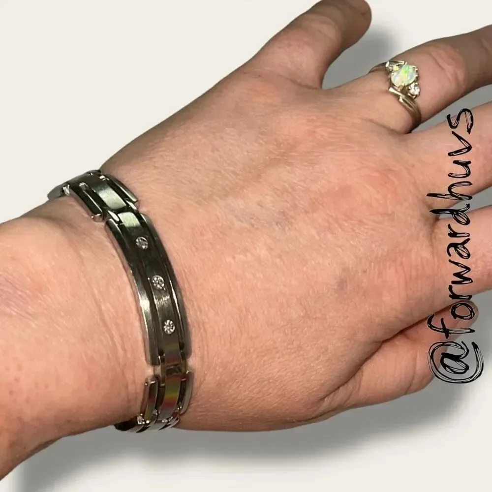 Stainless Steel 10K WGD with 3 Diamonds Men’s 316L Bracelet